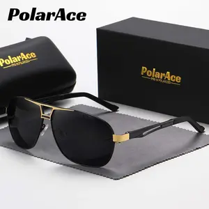 PolarAce, Trendy Cool Metal Frame Polarized Glasses, Premium Aluminum Magnesium Frame Rectangle Glasses, For Men Women Outdoor Sports Party Vacation Travel Driving Fishing Decors Photo Props