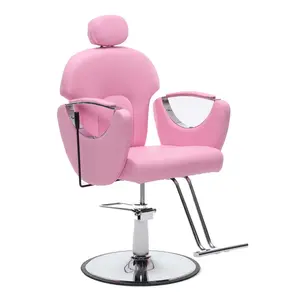 Barber Salon Chair for Hair Stylist, Height Adjustable Hydraulic Hair Reclining Salon Chairs, 360 Degrees Rotation, Multi-Function Shampoo Chair for Barbershop (Pink)