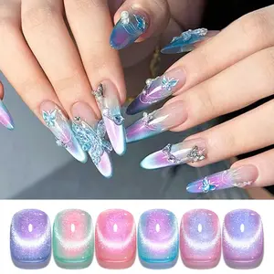Meet Across 6 Colors Cat Eye Gel Polish Set, Mermaid Nail Polish, Aurora Magnetic Nail Polish, Professional Quality, Liquid Form