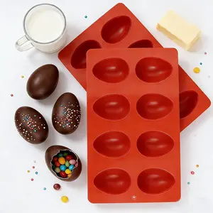 2 Pack Silicone Egg Molds 8 Cavity Easter Silicone Candy Mold 3D Egg-Shaped Silicone Baking Mold for Chocolate, Jello, Mini Cakes, DIY Desserts, Candy, Ice, Pudding, Baking (2, Brick Red)