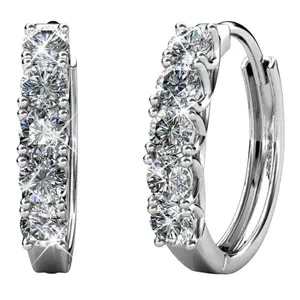 Bethany 18k White Gold Plated 15mm Hoop Crystal Earrings with Simulated Diamond Crystals