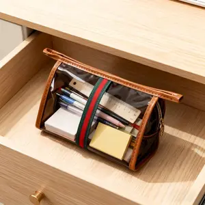 Transparent Simple Exam Pencil Case, Multi-Functional Makeup Brush Holder, Coin Purse, Office Stationery Storage Bag, Easy Access Design