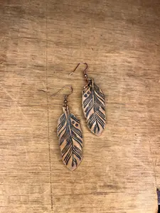 Leather Feather Dangle Earrings