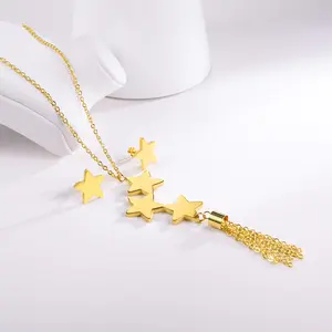 FaithHeart Star Jewelry Lucky Stars Long Tassel Pendant Stainless Steel Star Earrings