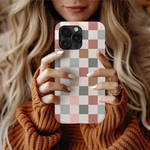 BOHO CHECKERED Case Cute Neutral Phone Cover for iPhone 17 16 15 14 13 12 Pro Max Plus Mini Air Trendy Phone Accessories Gift For Her Sweet