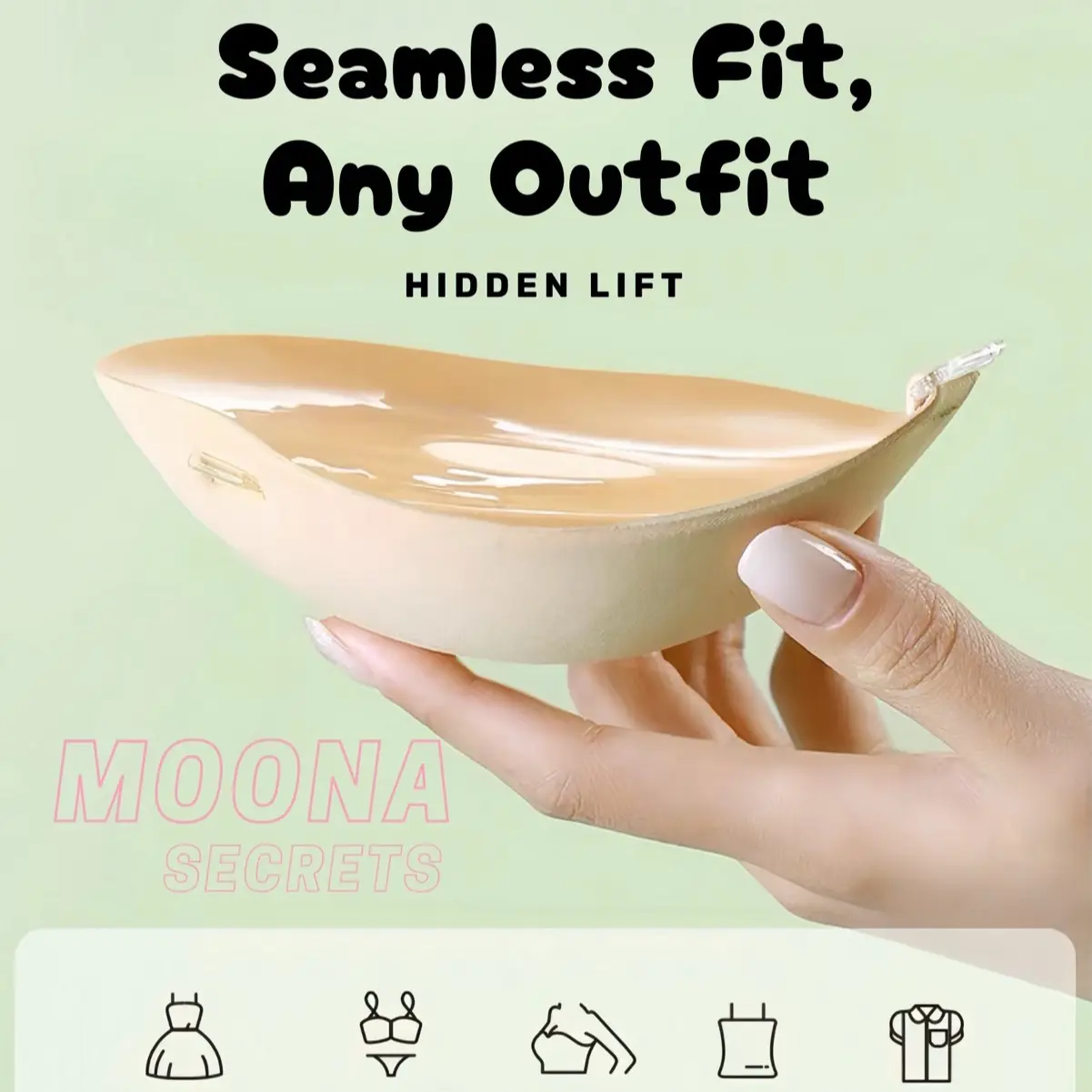 MOONA Reusable Sticky Push-up Bra, Instant Boost 2-Cup Size Up, Cleavage Enhancer, Breast Augmentation & Breast Lift, Womenswear, Accessories sticky brapads headlightcovers