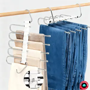 Pants Hangers with Side Hook Design Space Saving 5 Layers Non Slip Clothes Hangers for Closet Organizers and Storage Home Organization Available in 1 /2 Pack