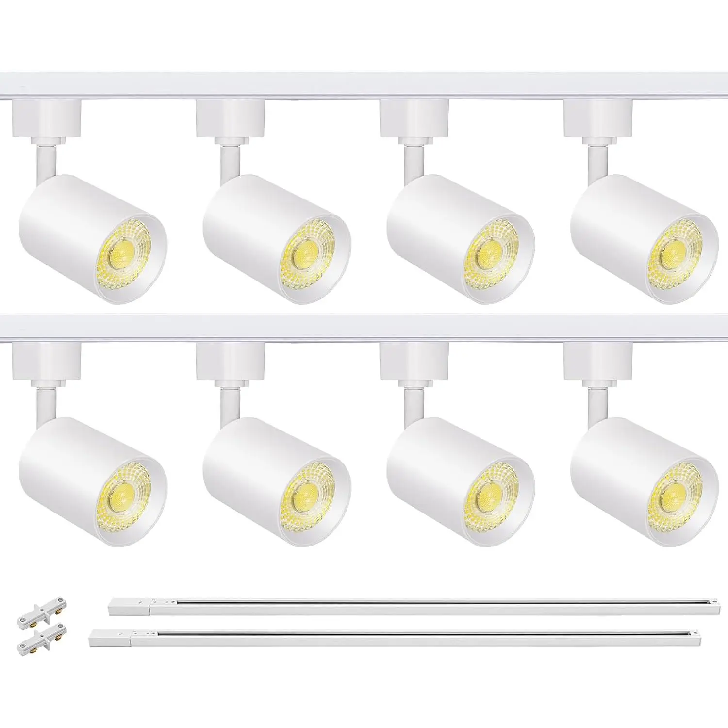 8-Light LED Track Lighting Kit with 6.6FT H Type Track Rails, Dimmable Track Light Heads Bright Ceiling Spotlight Fixture for Kitchen Accent Art, 3000K Warm White, No Flicker 10W 800lm White