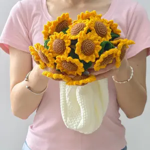 Crochet Sunflower Bouquet Blanket Handmade Flower Blanket 24 Inch Round Floral Knitted Gifts for Mother's Day Birthday Kids Friend Teacher Home Decor Sofa