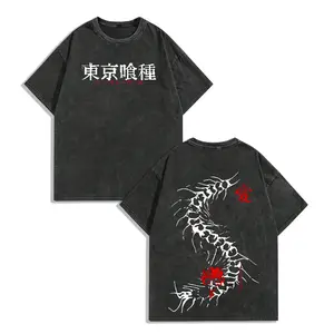 Limited Edition Centipede Kaneki Ken - Tokyo Ghoul Anime Double Printed Oversize Lightweight Acid Washed Graphic Tee, Gift For anime lover washed pure cotton short-sleeve