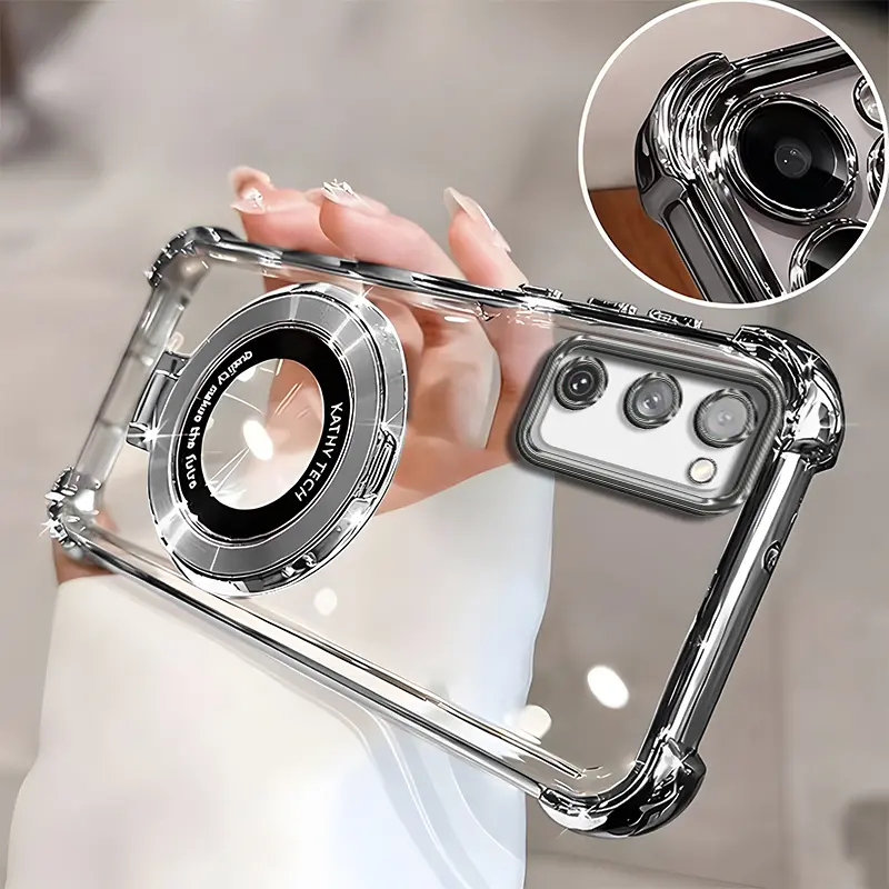 Suitable for [Galaxy S20 Fe] high-end phone case🥰, Electroplated Luxury Clear Phone Case with Ring Stand Holder 4-Corner Shockproof Camera Protective Cover 952