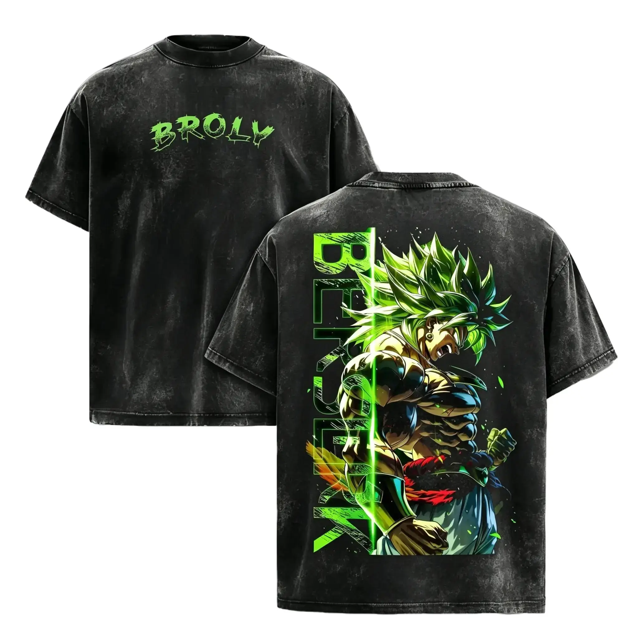 Men's Broly Graphic T-Shirt, Washed 100% Cotton with a Casual Streetwear Fit and Short Sleeves for Anime Fans, Tshirt, Menswear