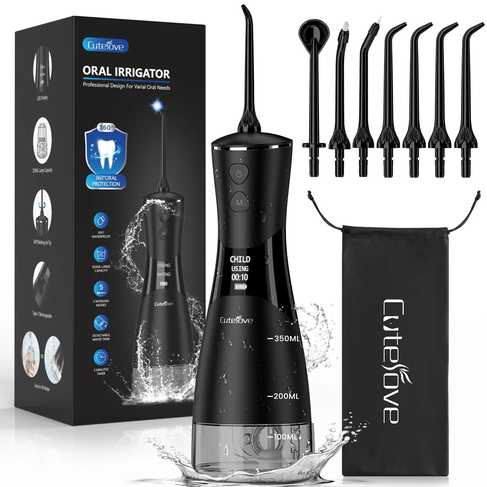 350ml 7-in-1 Cordless Water Flosser, Powerful Oral Irrigator with 5 Pressure Settings and 7 Jet Tips, 360-degree rotation, interchangeable nozzles, Ideal Gift for Everyone: Christmas Gifts, Holiday Gifts, Mother's Day Gifts summerwins,