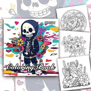 Skull & Flower Pattern Coloring Book, 30 Pages 8.3x 8.3 Inch Coloring Book, DIY Painting Supplies for Teenager, Adult Stress Relief, Holiday Gift