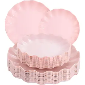 LIYH 24pcs Pink Plates Reusable, Pink Plastic Plates Durable and Microwave Dishwasher Safe, Baby Shower Plates, Light Weight Daisy Plastic Plates for Wedding Party Birthday