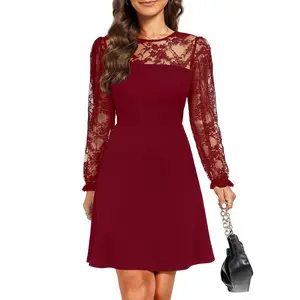 Holipick Women's Cocktail Dresses Wedding Guest Party Crew Neck Short A Line Dress with Lace Sleeves  SwimWeek  summervibes