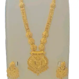 Indian Design Ling Necklace Set with Intricate Gold Plated Beads and Matching Earrings for Festive Wear