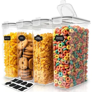 Kitchen Cereal Containers Storage Set – 4 Pack 4L(135.2 oz) Airtight Food Storage Containers with Lids, BPA-Free Cereal Dispensers for Pantry Organization and Storage (Clear)