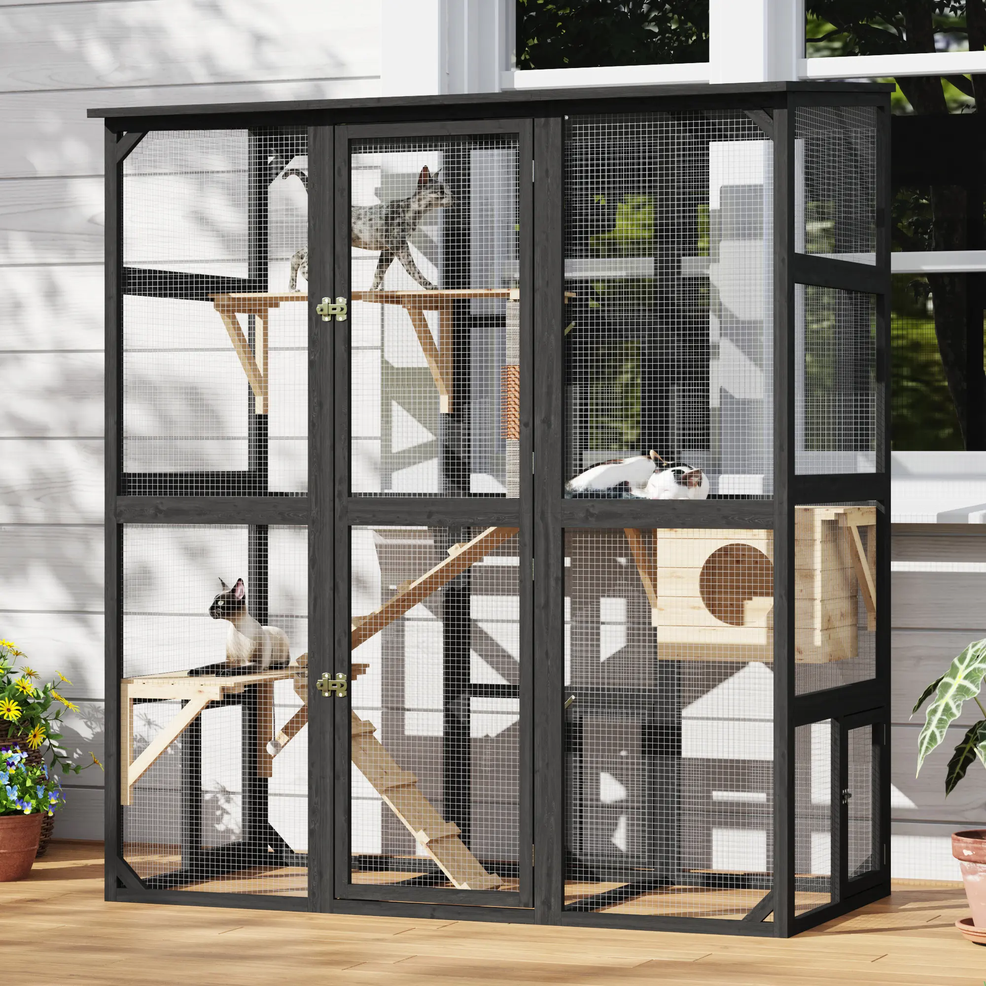 Luxury Outdoor Walk-In Catio Cage - Safe, Multi-Level Enclosed Playground for Feline Pets Luxury Outdoor Walk-In Catio Cage - Safe, Multi-Level Enclosed Playground for Feline Pets