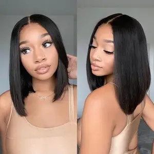 Alipearl Wigs Natural Black Straight Glueless Short Bob Wig 4x7 Lace Closure Wig  Ready To Go Human Hair Pre Cut Pre Plucked Lace