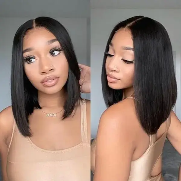 Alipearl Wigs Natural Black Straight Glueless Short Bob Wig 4x7 Lace Closure Wig  Ready To Go Human Hair Pre Cut Pre Plucked Lace