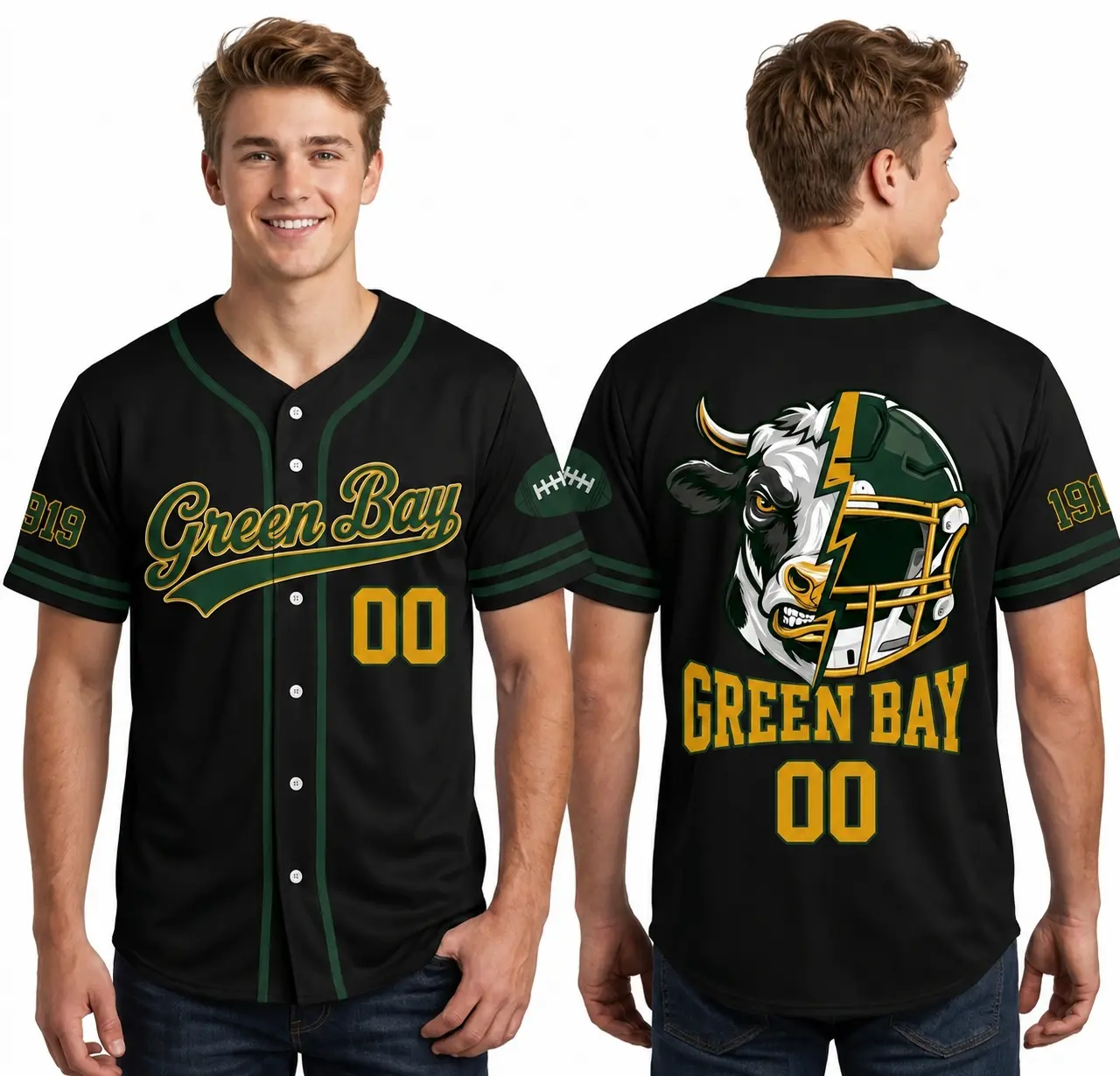 Football-Inspired Baseball Jersey, Green Bay New England San Francisco Buffalo & Pittsburgh Team Styles Available , Button-Up Game Day Shirt