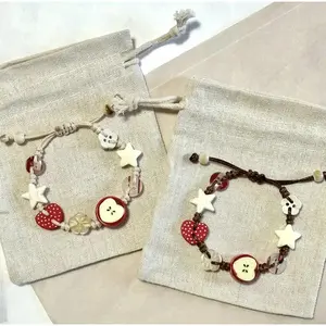 Adjustable Handmade Ceramic Apple Bracelet with Star Charms Chic Summer Jewelry for Ladies Adjustable Fit Vintage Elegant Resin Button Bracelet.Feminine charm bracelet.Valentine's Day gift Trendy Fashionable Accessories.valentine gifts for her