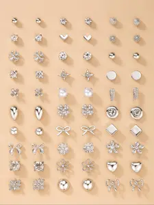 Cute Flower & Bow & Rhinestone Decor Earrings Set, Fashion Jewelry for Party, Daily Clothing Decor, Trendy All-match & Exquisite Jewelry for Birthday Gift