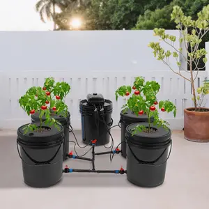 CNCEST 4 Plant Hydroponics Grow System Recirculating Drip Garden System with Multi-Purpose DWC with Air Pump Air Stones  Hydroponic System Kit for Vegetables Herbs 5 Gallon Buckets Home Gardening Black