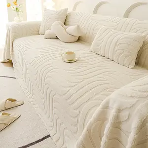 1PC Bohemian Style Casual Sofa Cover - Chenille Solid Color Slipcover, Soft Sofa Protector, Classic Design, Scratch-Resistant & Stain-Proof Pet-Friendly, All-Season Living Room Couch Cover for 1/2/3/4 Seater Sofas, Machine Washable