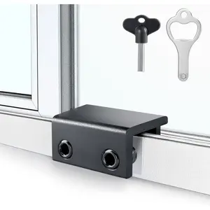 4 Pack Sliding Window Locks with Key for Vertical & Horizontal Sliding Windows Doors, Easy to Install, Adjustable Security Window Lock for Patio Bedroom Home and Office, Black