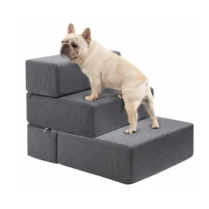 Foldable Dog Stairs with Non-Slip Bottom, Gray green pet beds dog step dog  bunk