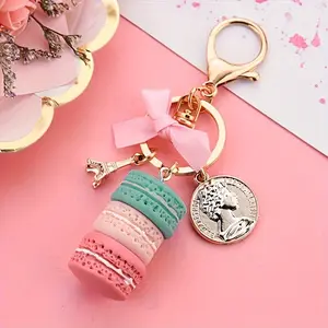Fashion Macaron Cake Handmade Keychain For Bags with Bow - Alloy, Women's Bag Accessory