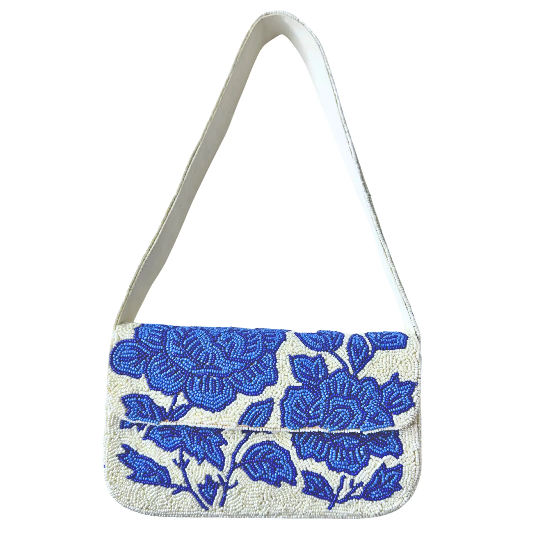 Blue Floral Beaded Shoulder Bag – Handmade Cottagecore Garden Purse