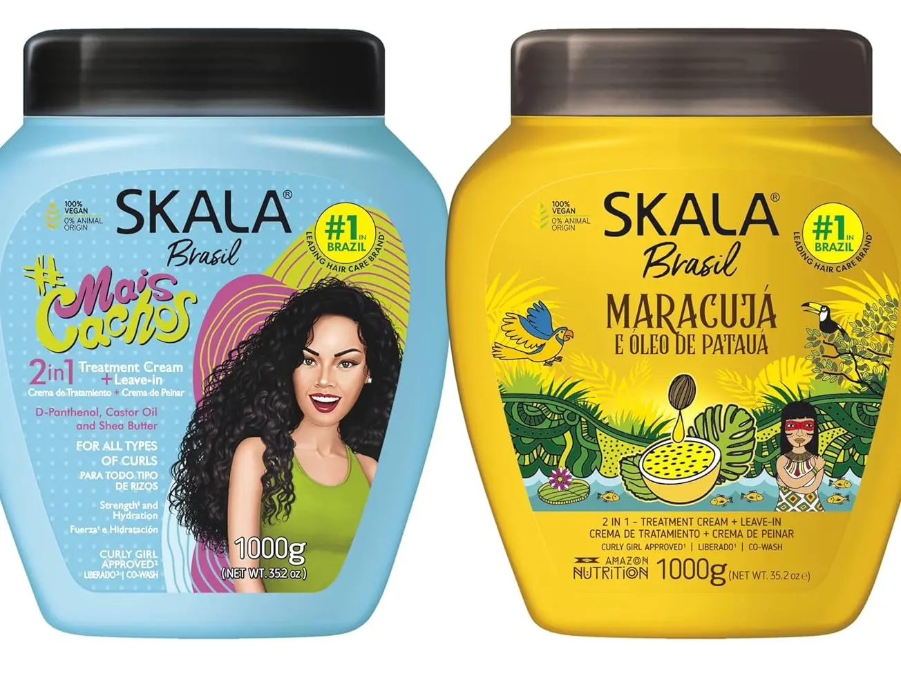 SKALA Hair Type 3ABC - Passion Fruit Yellow & Mais Cachos Blue - Combo Hydrate Curls, Eliminate Anti Frizz, For Curly Hair 2-IN-1 Conditioning Treatment & Cream to Comb Extra Large Size Visit the SKALA Store