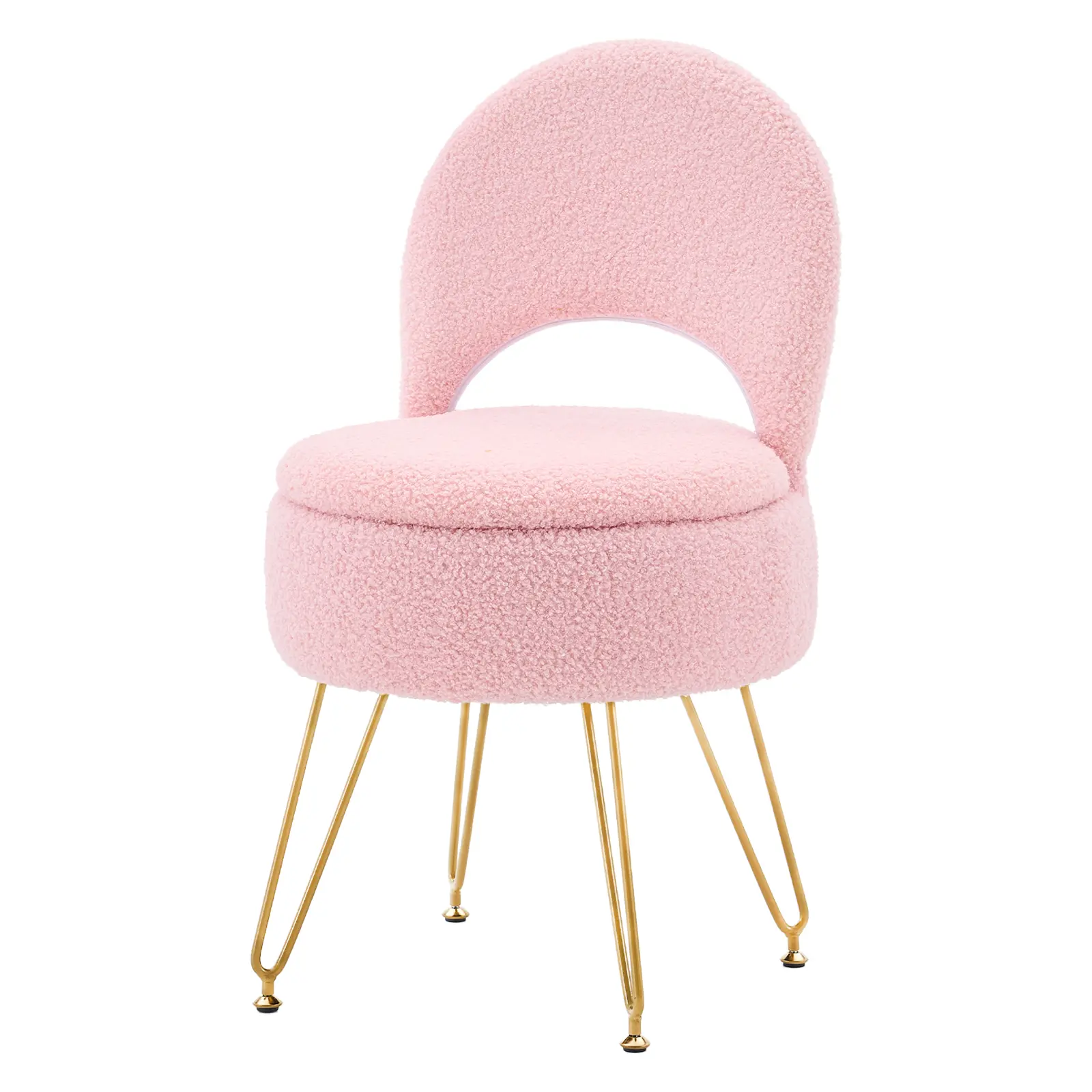 Teddy Velvet Vanity Chair - Multifunctional Storage Ottoman Stool with Folding Back, Reading Chair, Upholstered Design, 4 Metal Anti-Slip Legs for Bedroom, Living Room