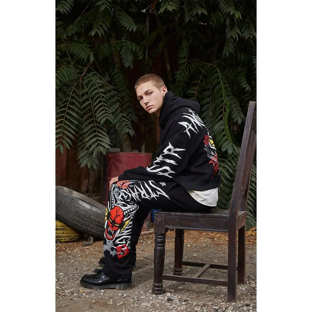 Netflix Men's x Stranger Things Black Hellfire Club Baggy Sweatpants