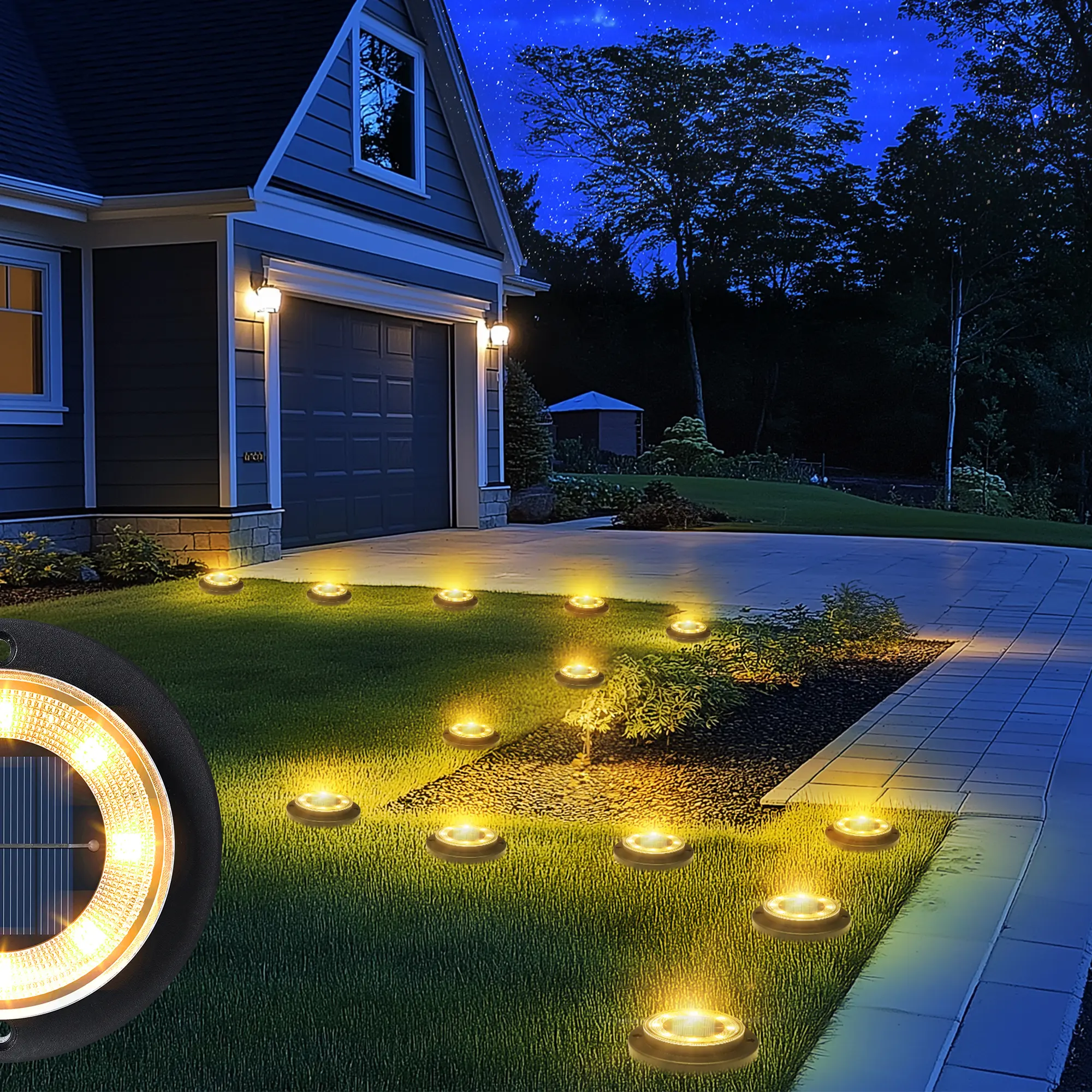 Flacchi 2-in-1 Solar Ground Lights - Outdoor Waterproof Solar Illuminated Pathway Lighting, Backyard Garden Decor Lights for Driveway (12 Pack/8 Pack) solar outdoor lights