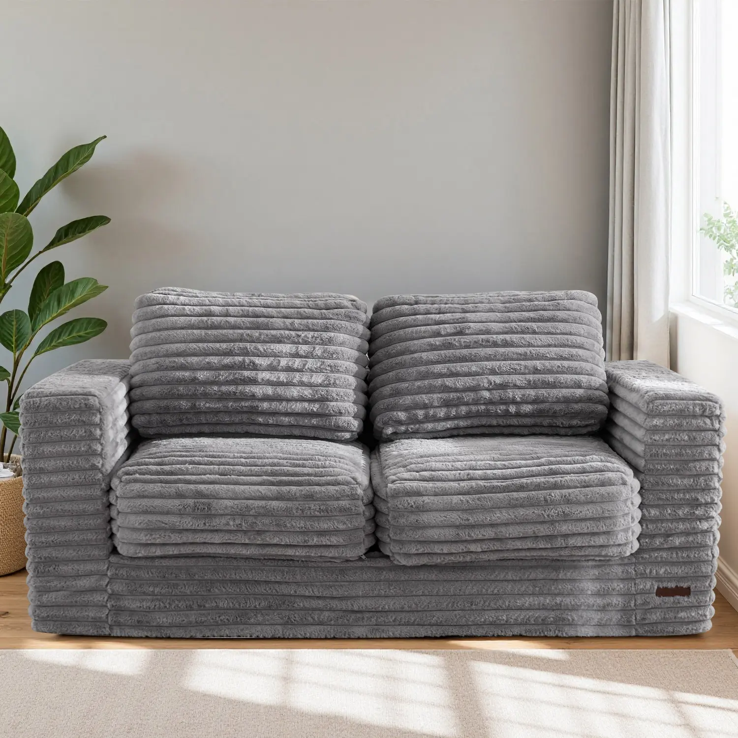 Deals for You Bean Bag Chair for Adults, Upholstered Floor Sofa with Pillows and Armrests, Bean Bag Sofa Plush Chair Couch for Bedroom Living Room, Dark Grey