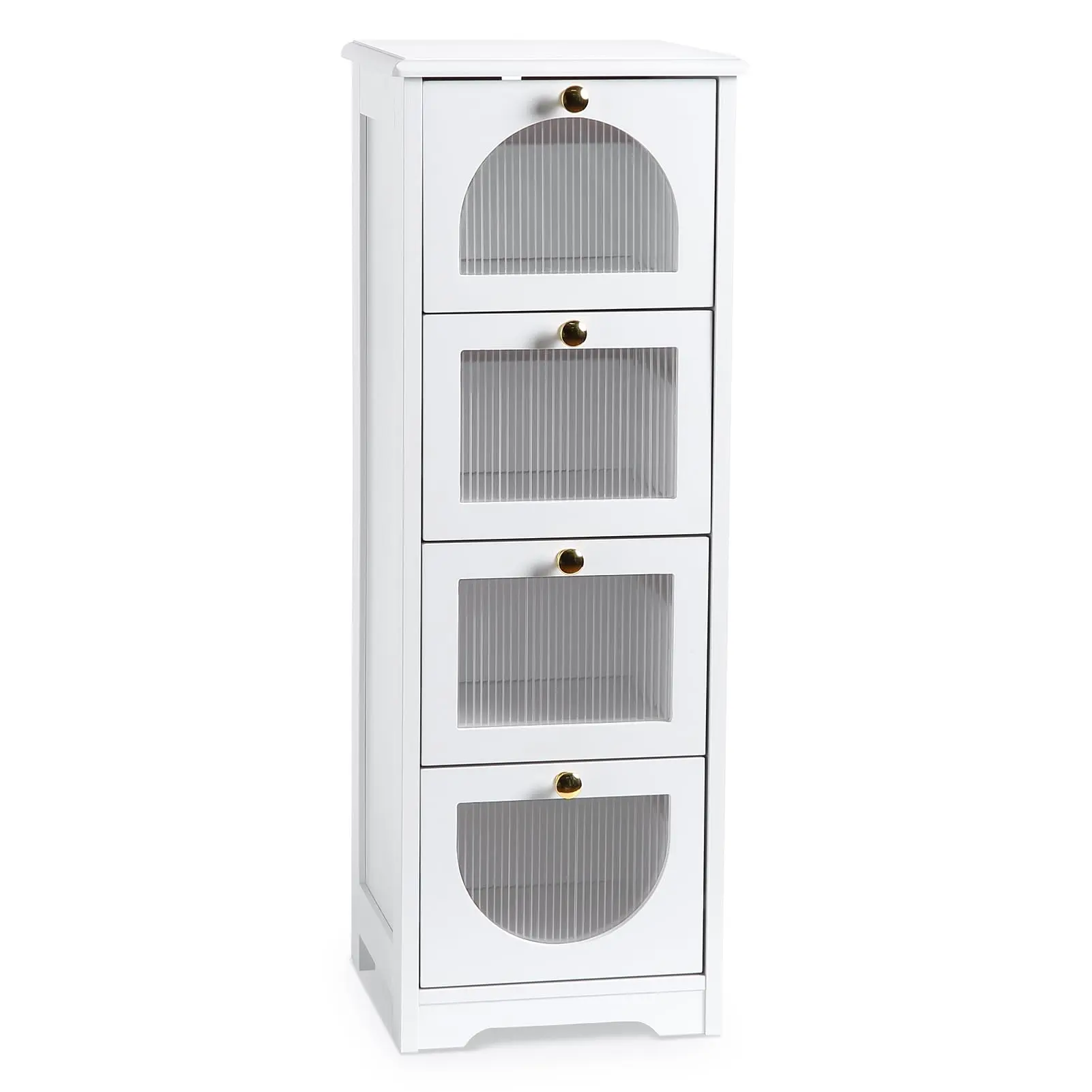 【GARVEE】Small Bathroom Floor Cabinet, Freestanding Bathroom Organizer and Storage Cabinet with 4 Drawers, 33" Slim Wooden Storage Cabinet for Narrow Spaces Bedroom Living Room, White
