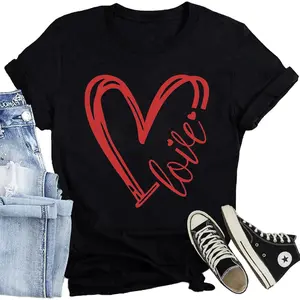 Valentines Day Shirt for Women Love Heart Printed T-Shirts Casual Summer Tee Tops