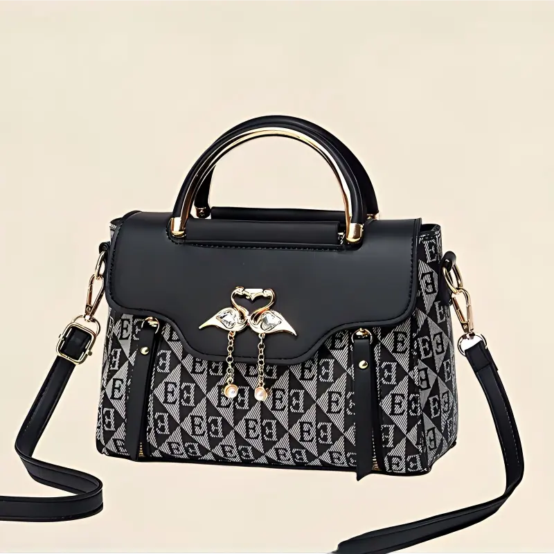 Elegant Swan Charm Handbag for Women, Vintage Print Top Handle Crossbody Bag, Luxury Designer Style Shoulder Purse for Daily Commute & Party