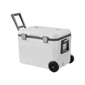 VEVOR Portable Cooler, 45 QT Wheeled Cooler with Ice Retention, Heavy-Duty Handles and Cup Holder, Lightweight Rigid Material Insulated Portable Cooler, Suitable for Family Picnics and Long Trips