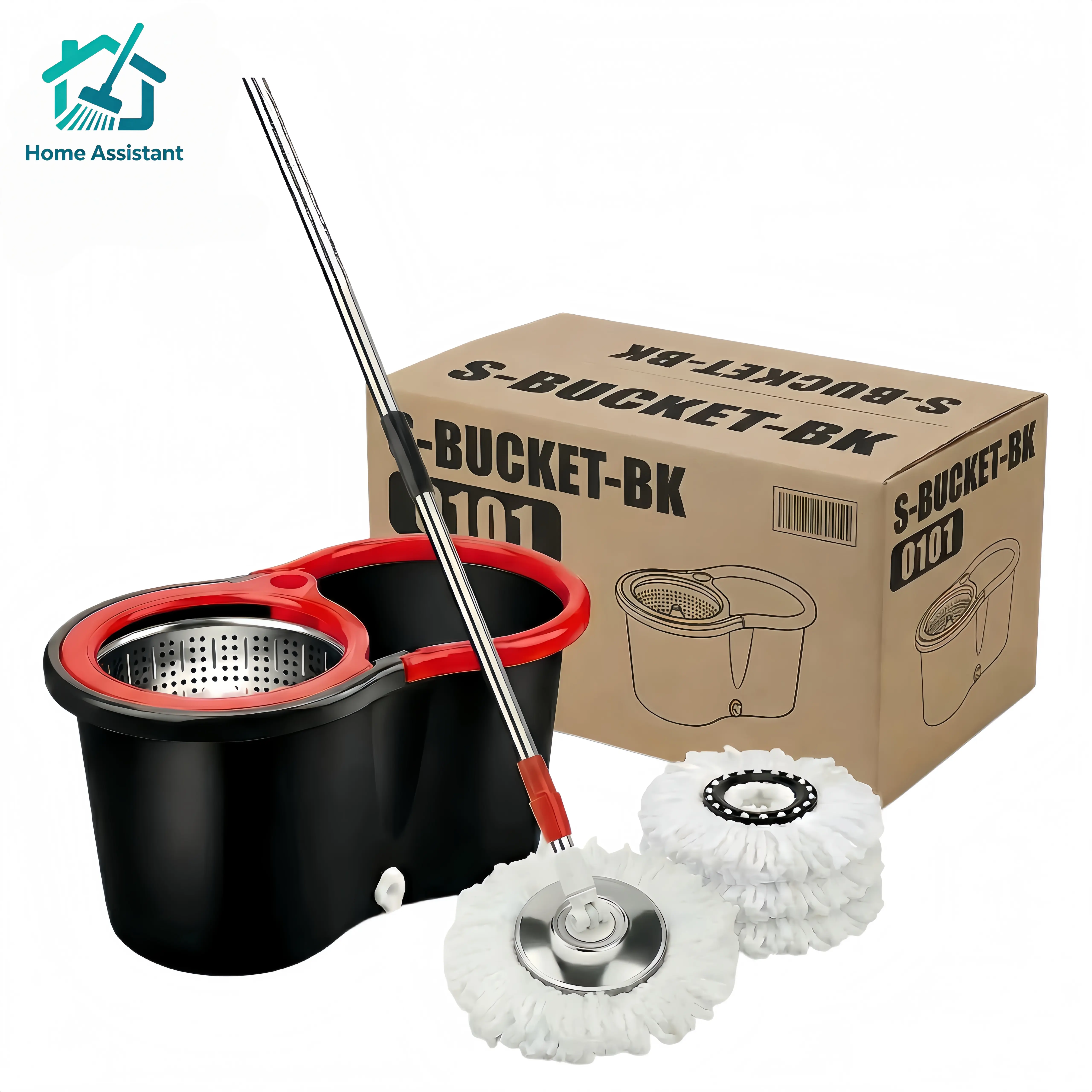 Spin Mop And Bucket With Wringer Set, 360° Mop And Bucket System With 3 Microfiber Mop Refills And 61" Extended Handle For Floor Cleaning cleaner Replacement stainless Plastic Mop Set Black Adjustable efficient cleaning supply