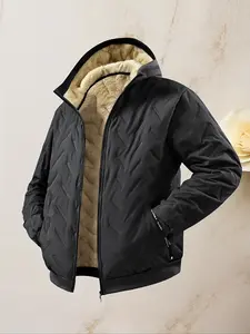 Men's Fleece Lined Thick Jacket Winter Outdoor Casual Warm Coat, Zipper Hooded Cardigan, Retro Truck Driver Style, Windproof Cold Weather Gear