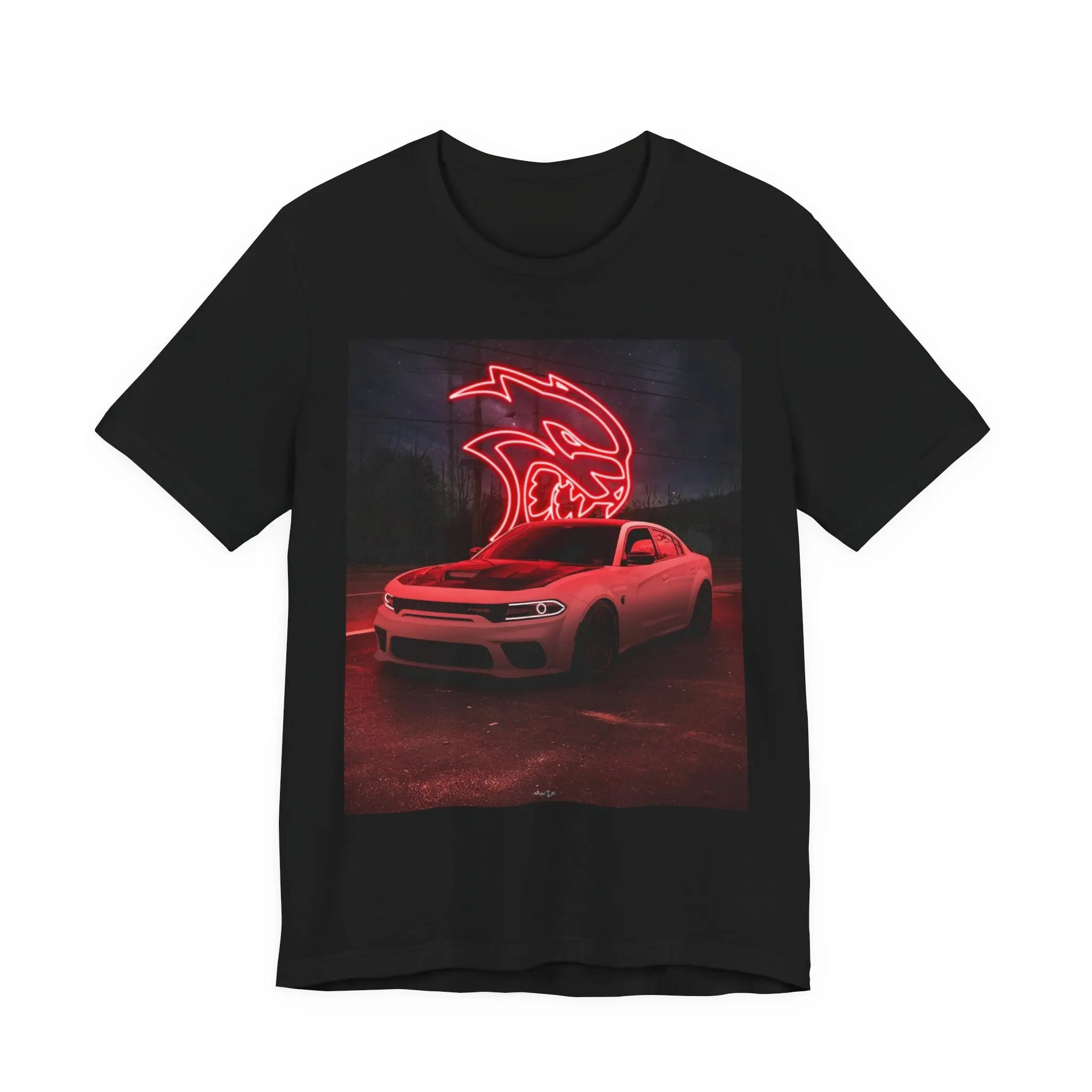 Men's Soft Short-Sleeve Tee - Hellcat SRT Muscle Car Snarling Emblem Front-Back Graphics, Airlume Cotton Knit Jersey, Round Ribbed Neck, Breathable Fabric, Durable Shape Retention, Ethically Made Streetwear Casual T-Shirt (Do Not Dry Clean)