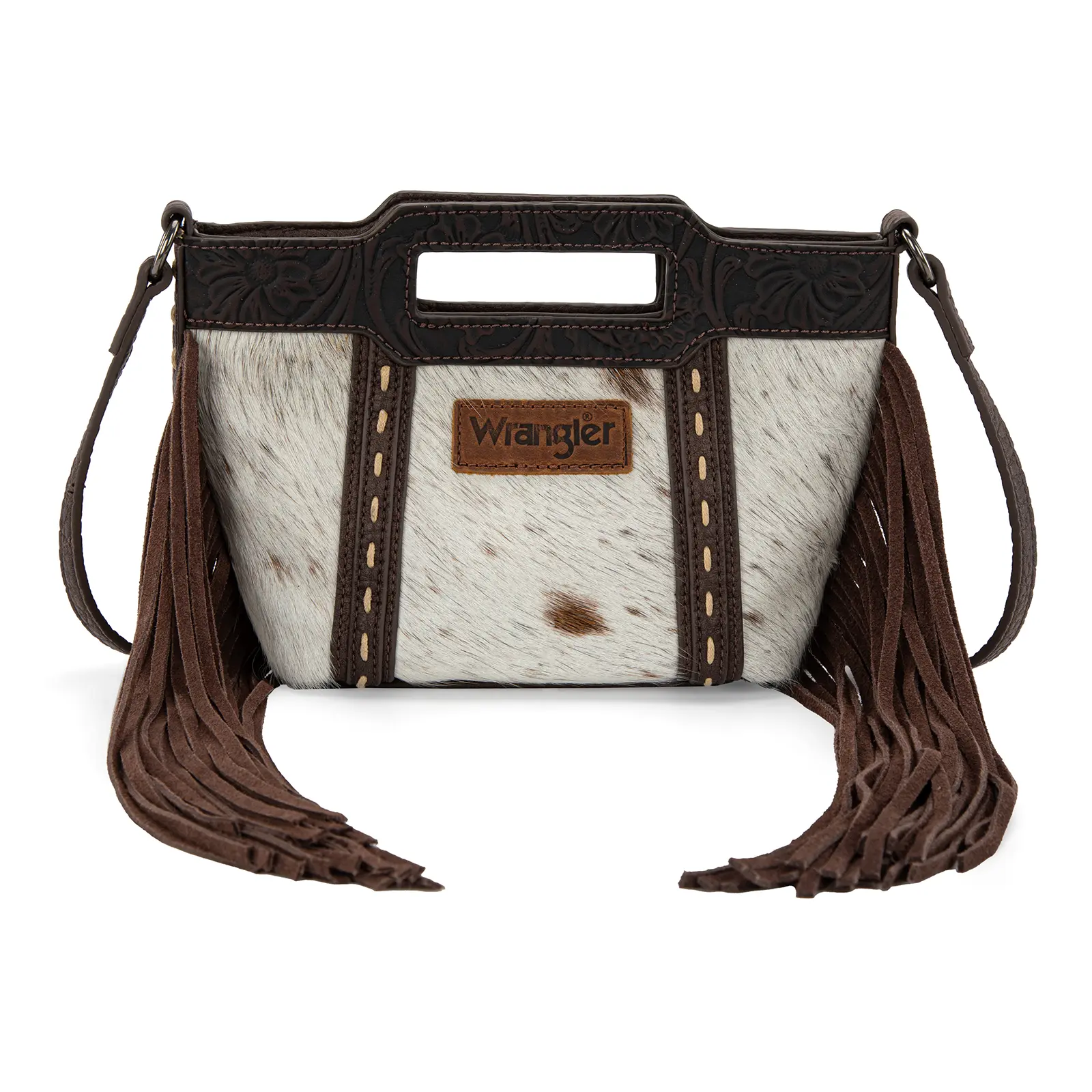 Wrangler Genuine Cowhide Top Handle Fringe Crossbody Bag for Women