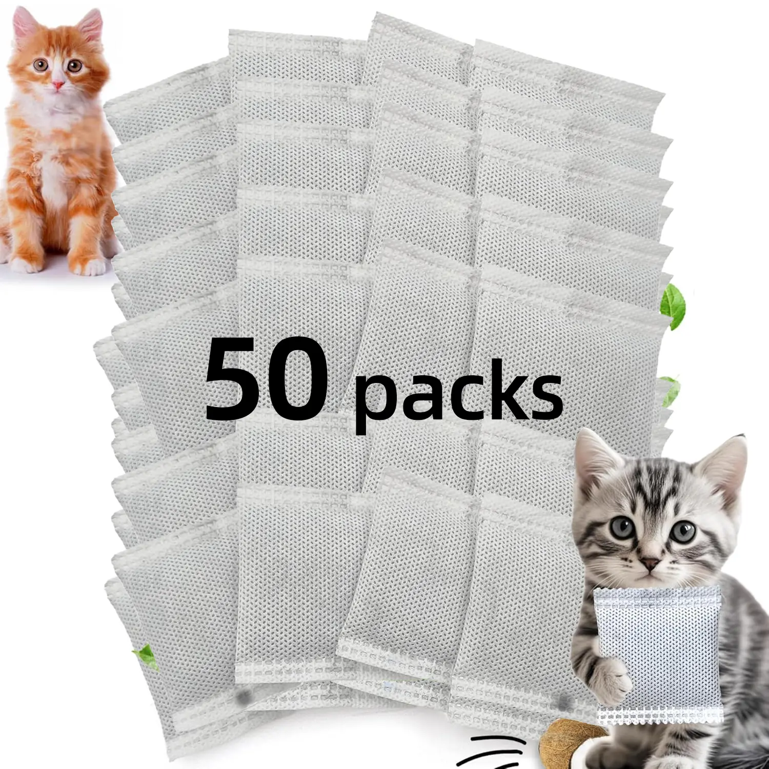 50 Pack Cat Litter Box Replacement Filters, Self-Cleaning Activated Carbon Deodorizer, Odor Eliminator, Odor Control Filter, Kitty Litter Deodorizer, Odor Remover, Odor Destroyer, Odor Block for Kittens and Automatic Litter Boxes