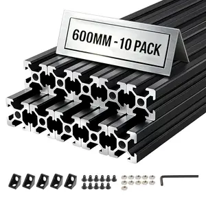 VEVOR 10PCS 2020 Aluminum Extrusion Profile, 23.62 Inch 600 mm, T Slot European Standard Anodized Linear Rail, High-Strength Extruded Aluminum Rail, for 3D Printer Parts and CNC DIY Workbench, Black