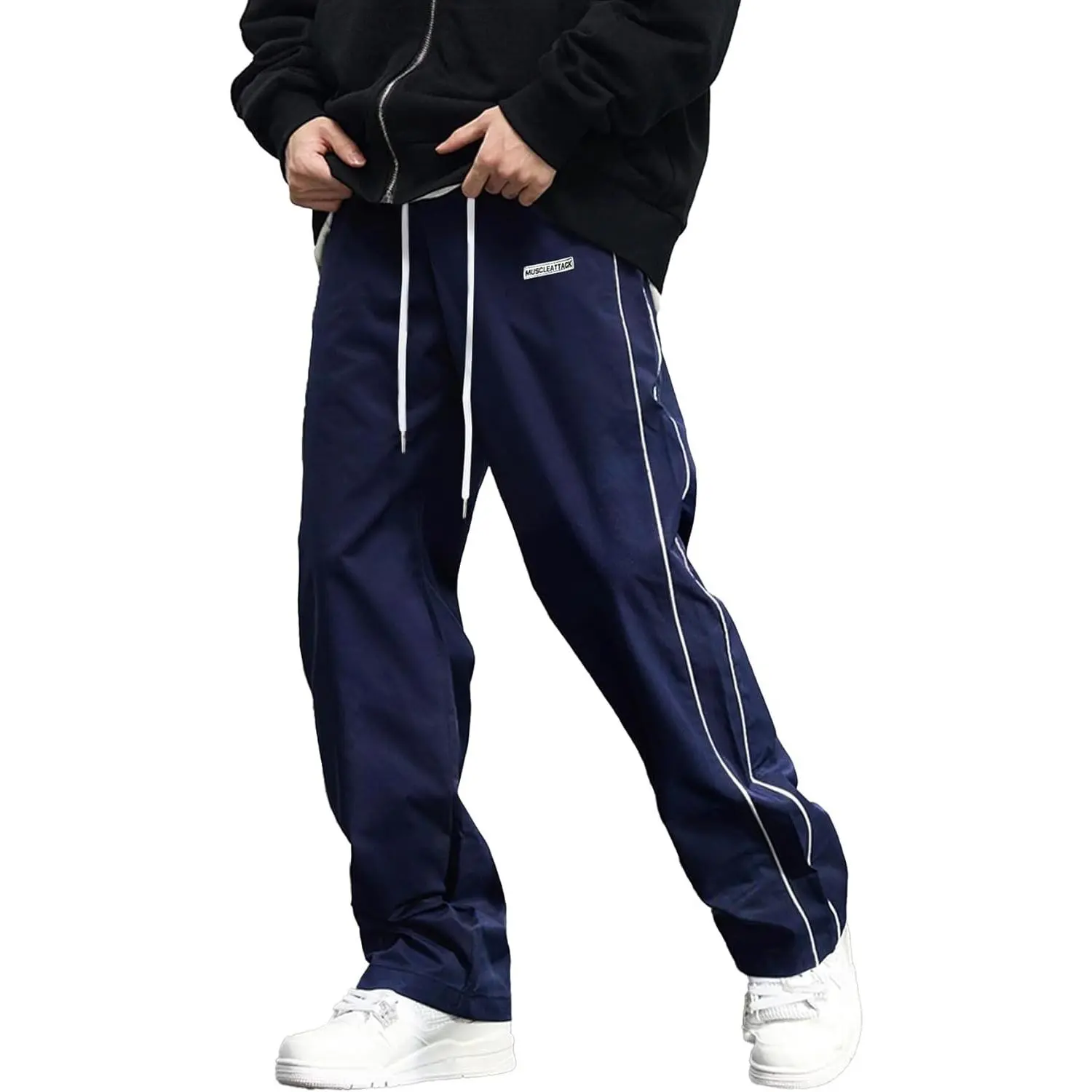 Men's Baggy Sweatpants Elastic Waist Drawstring Track Pants Y2K Casual Streetwear Parachute Pants with Pockets
